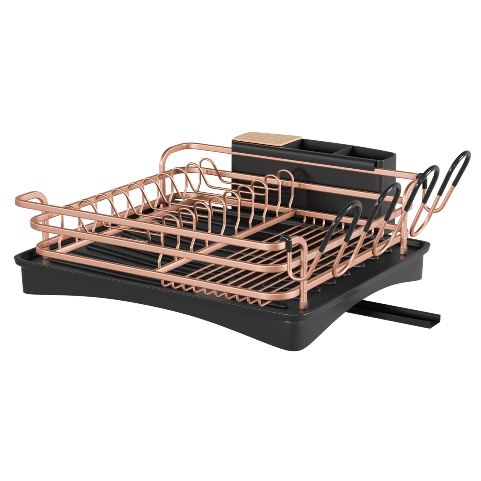 BRIAN & DANY Aluminum Dish Drying Rack, Dish Drainer with Removable Cutlery Holder & Cup Holder, Unique 360° Swivel Spout Drain Board