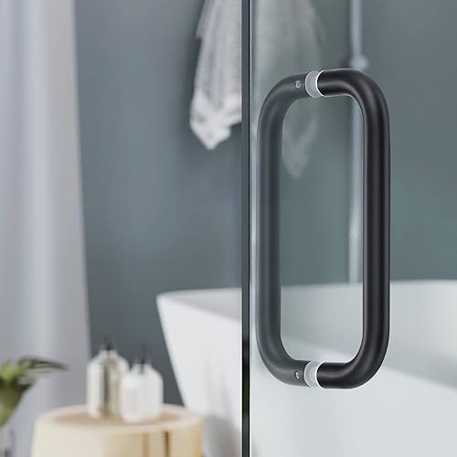 Miniatura 9 de Ranbo Manija tubular de puerta de ducha trasera con espalda negra mate de 6 pulgadas (CTC), manijas de 34 pulgadas de diámetro con arandelas de