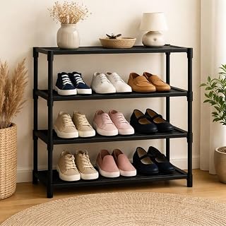 4 Tier Shoe Rack with Shelf, Folding Shoe Rack for Bedroom, Living Room,Entryway, Black,Footwear Stand for Home, ShoeRack Price In India