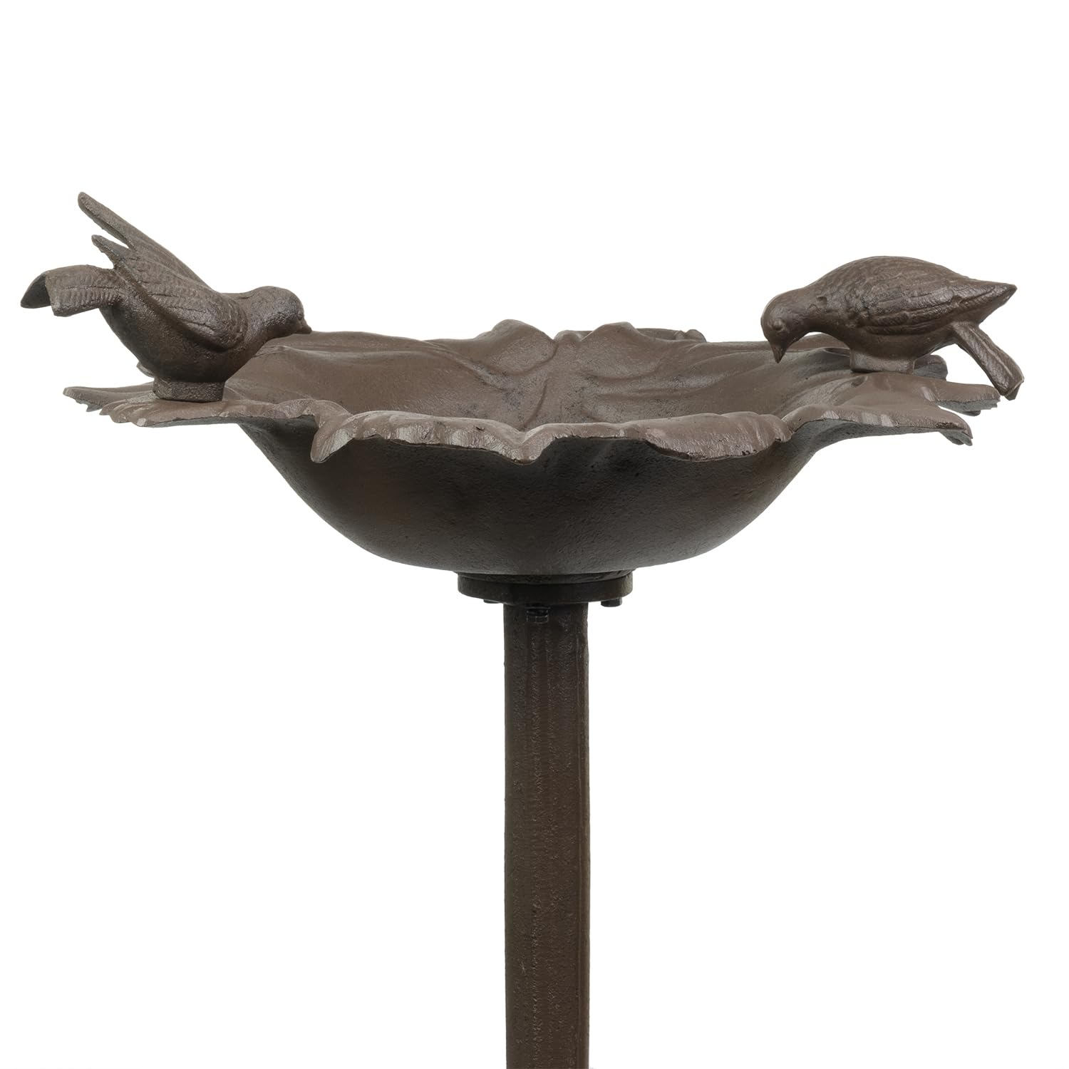 Moritz Vogeltränke 77 cm hoch braun Gusseisen Massive Wildvogeltränke für Garten Blattform Vogelbad mit Ständer antikes Design