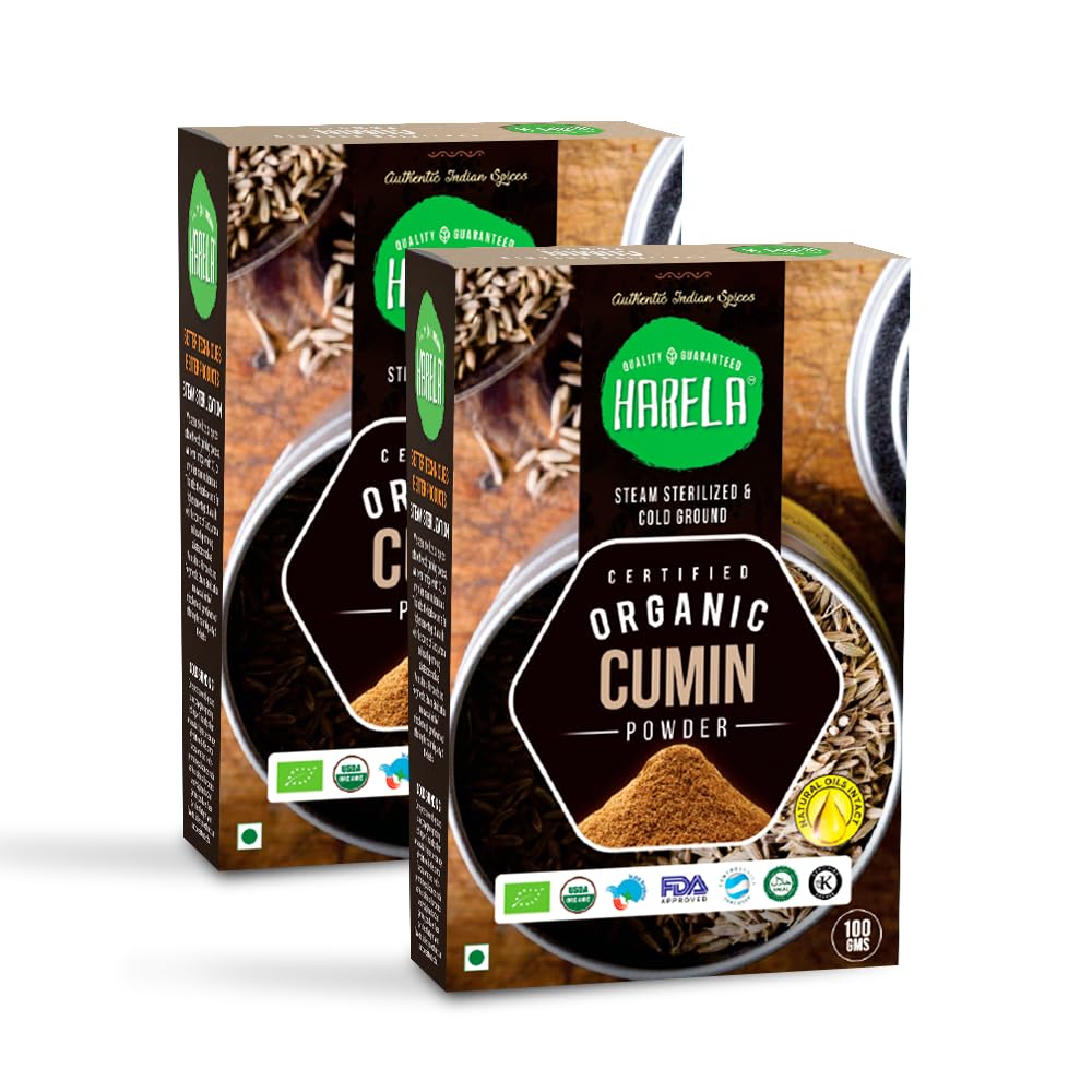 Harela Certified Organic Cumin Powder Pure & Natural |No Preservatives| Steam Sterilization & Cold Grinding (100 g)-Pack of 2
