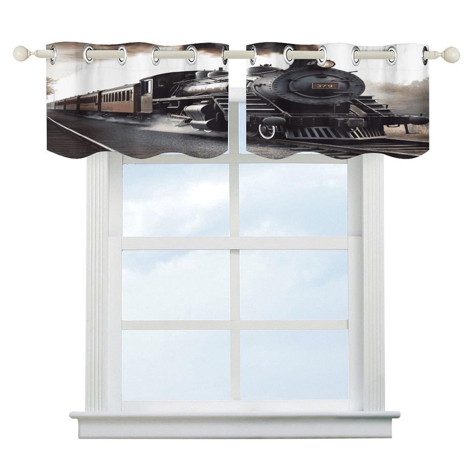 Cortinas opacas cortas tipo cenefa de arte moderno de tren para ventanas de dormitorio de 52"