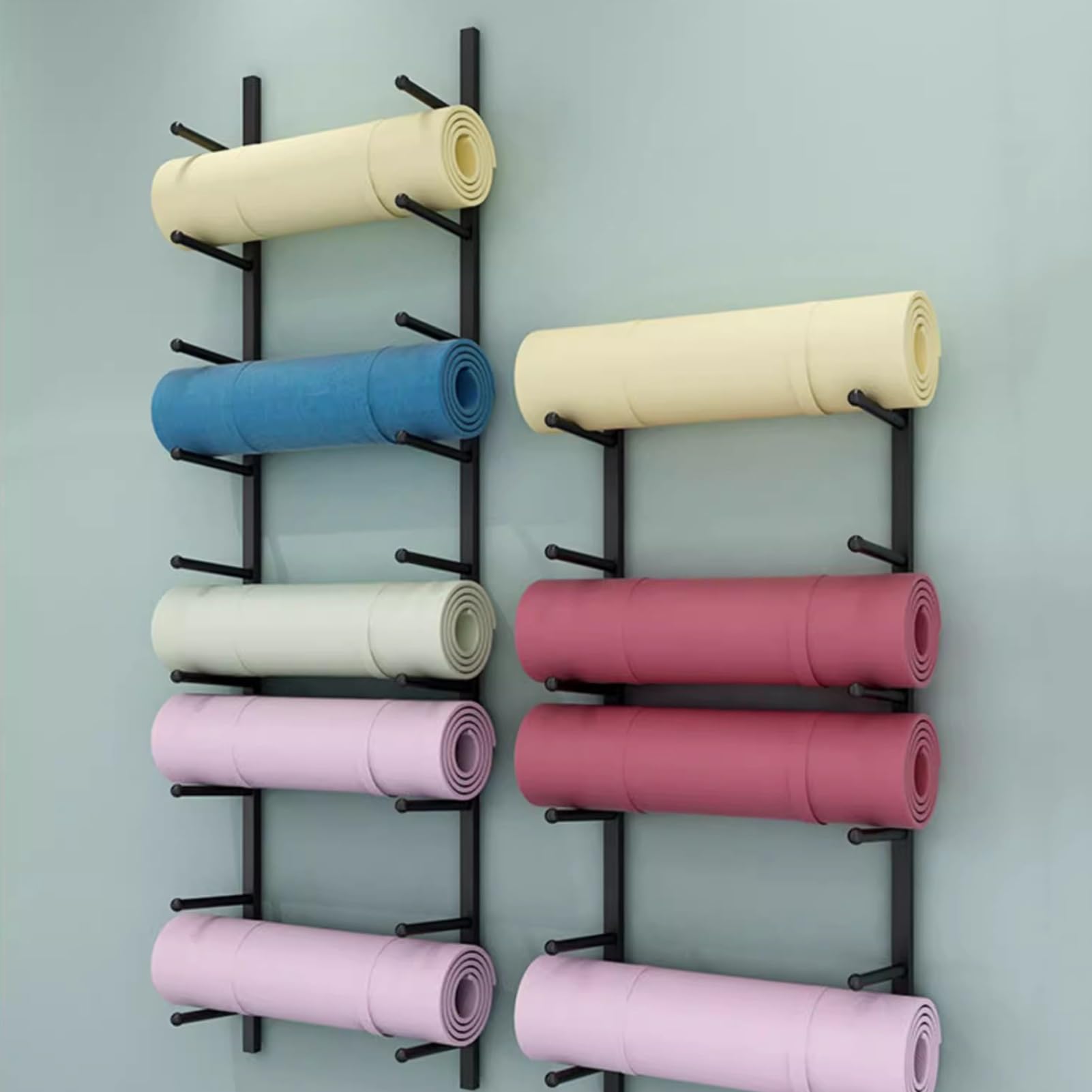 Soporte para Esterillas de Yoga Soporte de Pared del Tenedor de La Estera de Yoga, Estante Negro del Almacenamiento de La Estera de Yoga, Accesorios de Gimnasio en Casa, Organizador de Rodillos de Esp