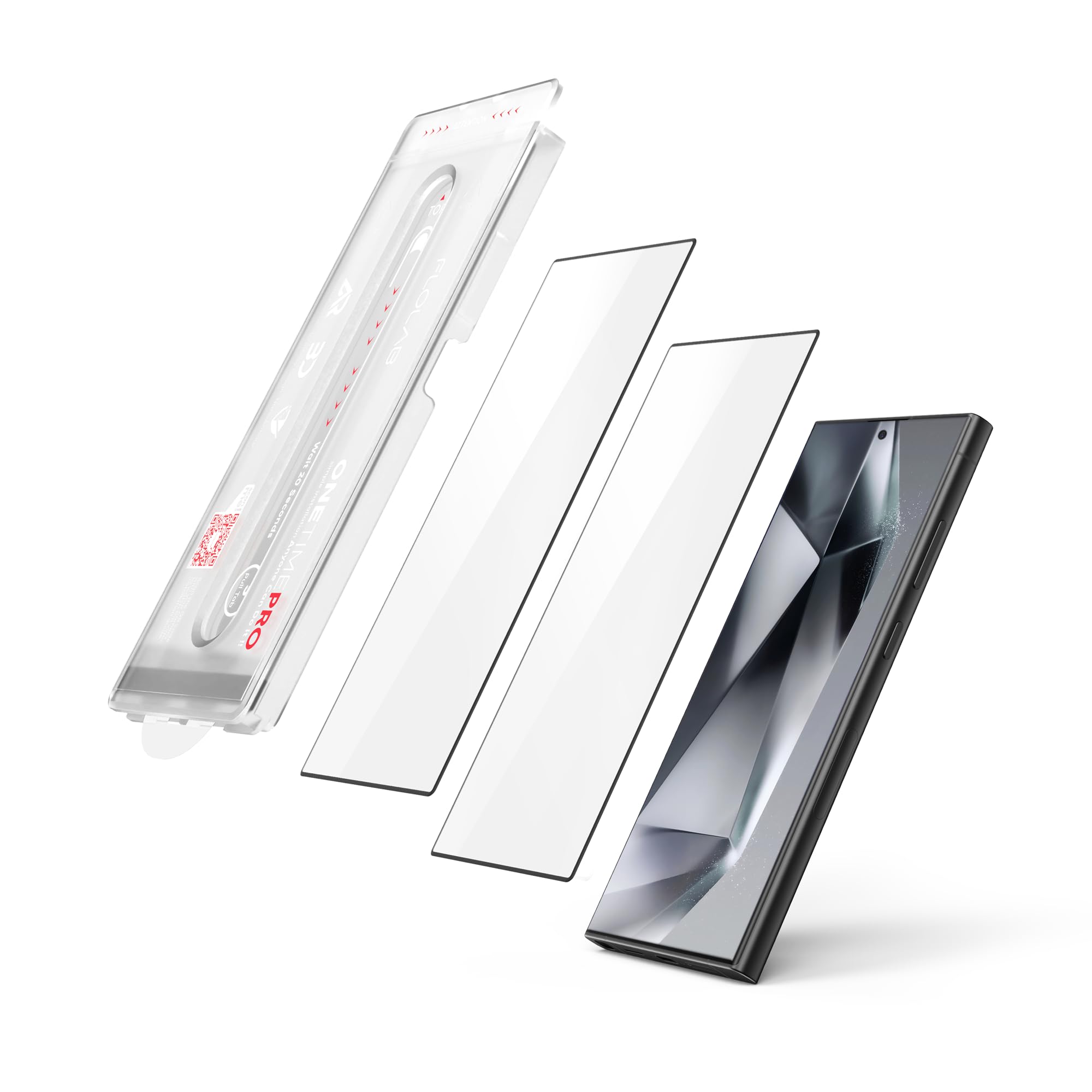 FLOLAB NanoArmour ONETIME PRO for Samsung Galaxy S24 Ultra 3D Screen Protector Anti Reflective Tempered Glass 2 Pack, Edge to Edge, Fingerprint ID Compatible, Dust Free, Easy to Install