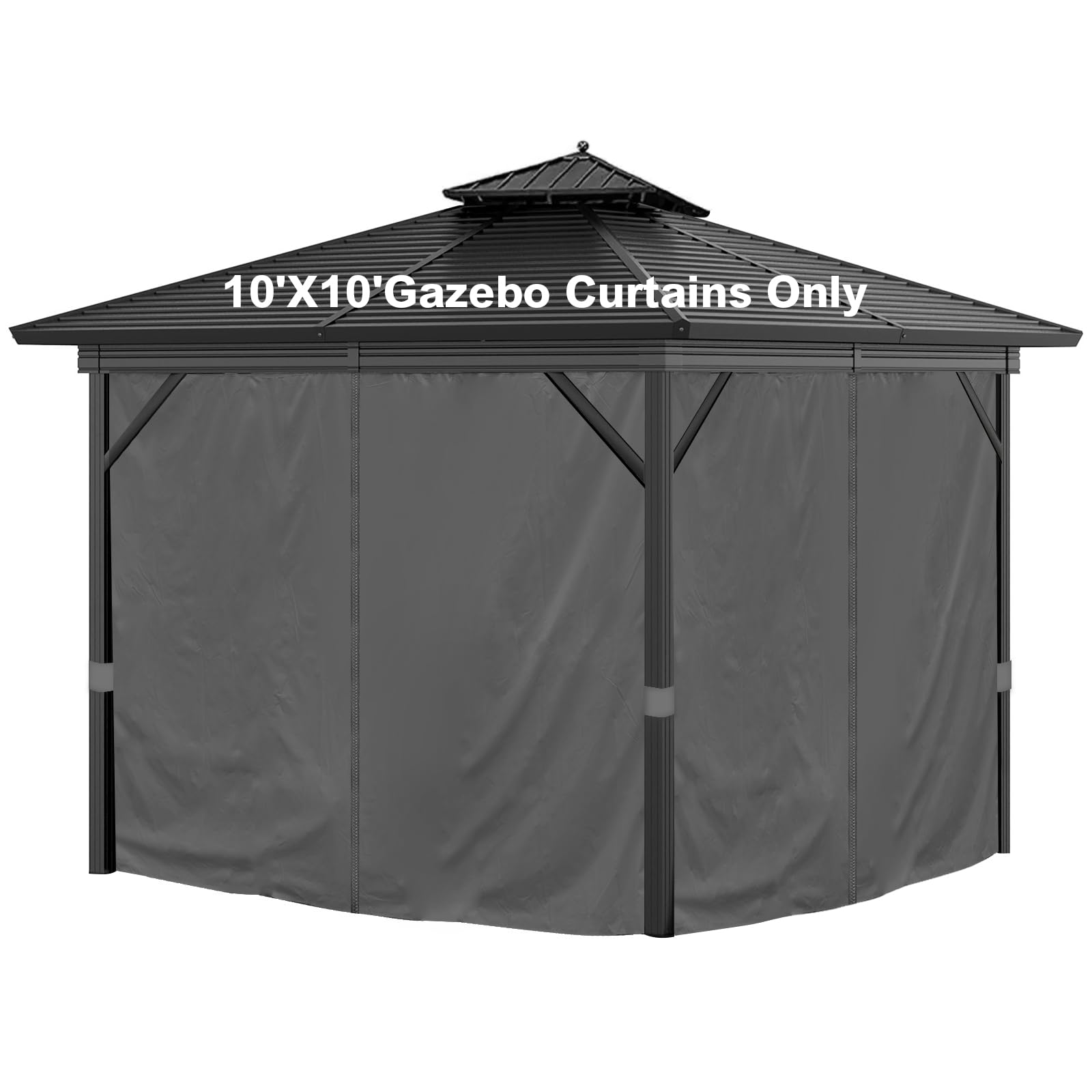 10'x10' Privacy Gazebo Curtains Outdoor Waterproof, 4-Panels Sidewall Curtains Universal Replacement with Zipper for Patio, Backyard, Garden (Only Curtains, Grey)