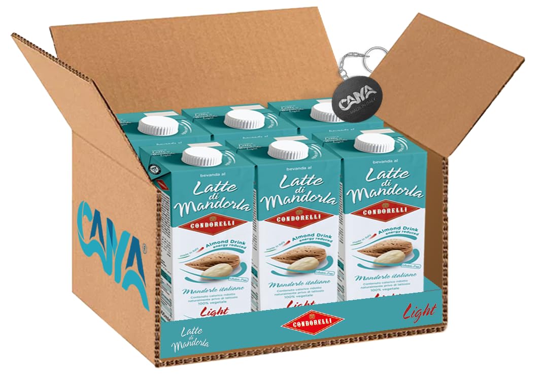 6X Condorelli Bevanda al Latte di Mandorla Light Brik 1000ml - Senza Lattosio e Senza Glutine [CAIYA® BOX da 6 Confezioni]