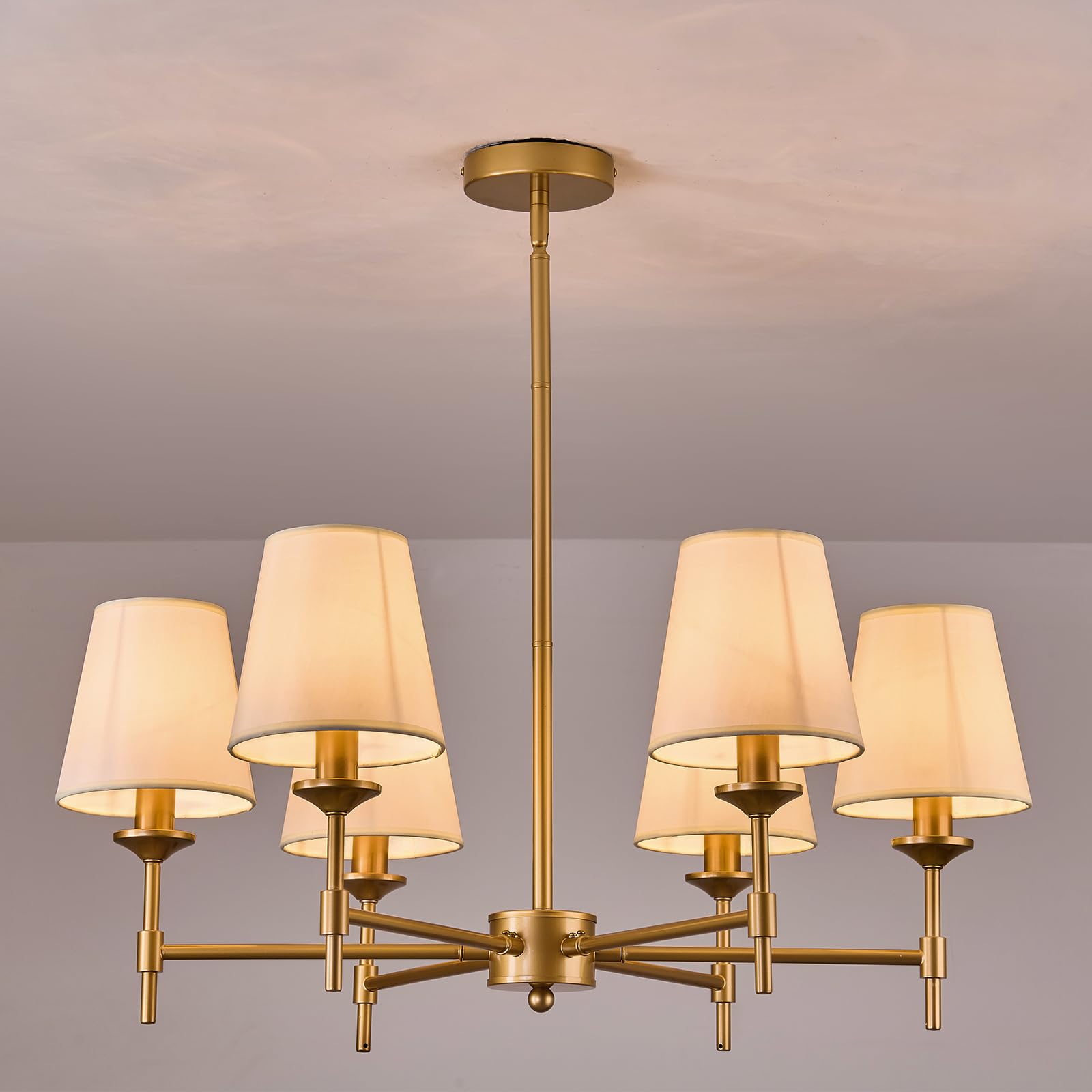 Photo 1 of Fivootvi Gold Chandelier with Shades 6 Light Ceiling Light Fixture with Linen Fabric Farmhouse Pendant Lights for Bedroom Kitchen Dining Room Living Room Foyer