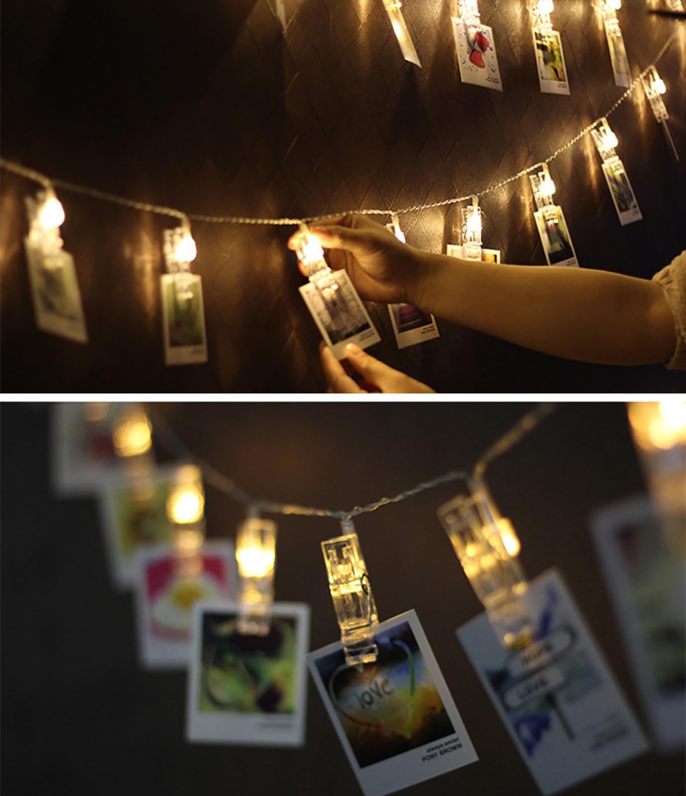 Cadena De Luces Decor Con Clip Para Fotos Creativas|Lámpara Ambiental Colgante De Alambre Cobre LED|Luces De Hadas Para Fiestas De Cumpleaños Y Vacaciones,Blanco Cálido,10m(32.8 Pies)-80LED-Batería
