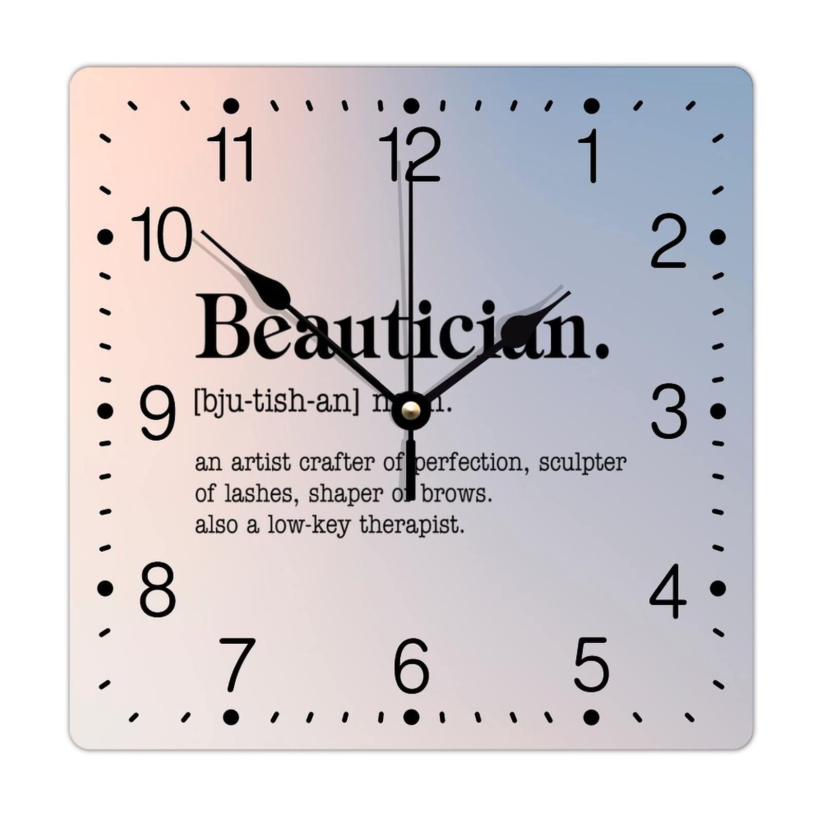 Zyadsinoudor PVC Clock Beautician Definition Wall Clock Primitive Sayings Typography Post Print 10in Battery Operated Modern Square Wall Clock for Home Kitchen Living Room Office Bedroom