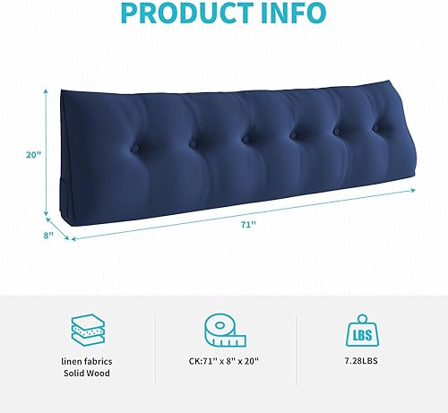 Miniatura 8 de CECER Almohada de cabecera de cama matrimonial, almohada triangular grande para lectura con dos bolsillos laterales, cojín largo de cuña para cama o