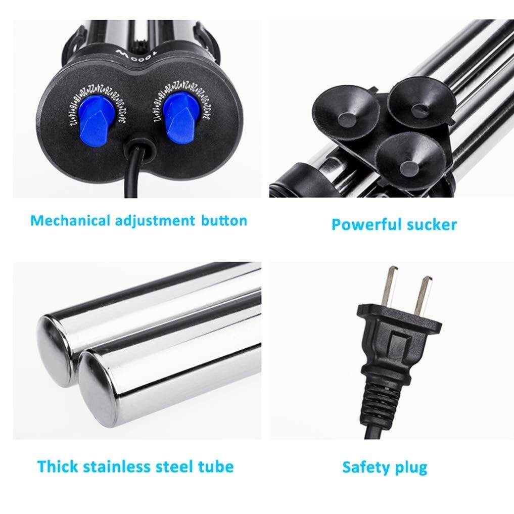 Calentador sumergible de acuario de 1000 W, calentador de tanque de peces de doble tubo con termostato ajustable para acuarios de agua dulce, ideal para un control fiable de la temperatura