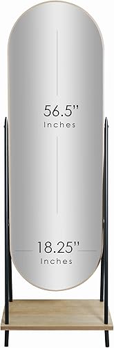 Miniatura 6 de Head West Espejo giratorio ovalado de metal y madera Cheval con estante, 22 x 67, color negro