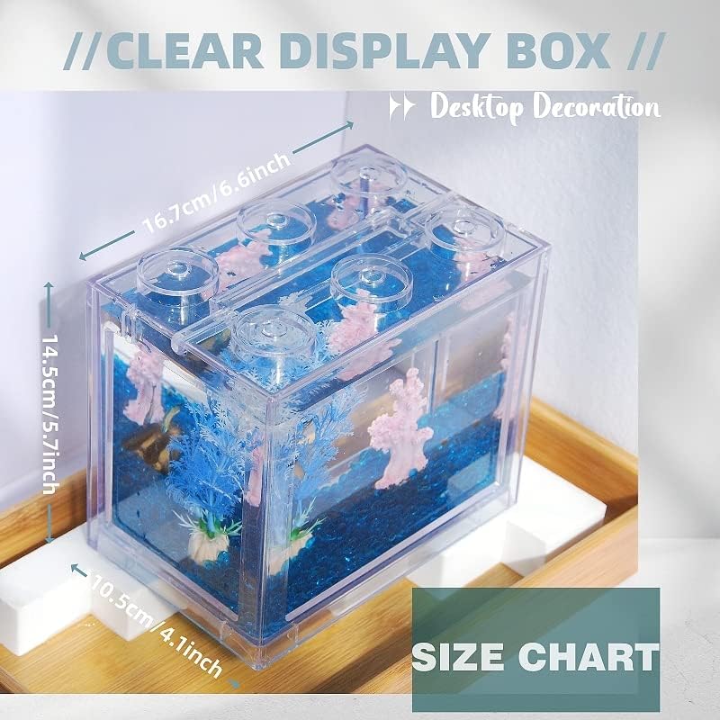 Miniatura 5 de Tsxurepaw Pequeño tanque de peces Betta, mini tanque apilable de pecera, kit de tanque de acuario rectangular de 35 galones con decoración de grava