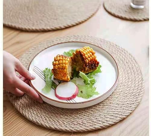 Round Jute Placemats, 13.8" Woven Braided Place Mats, Natural Farmhouse Table Placemats For Dining Table #TOP2