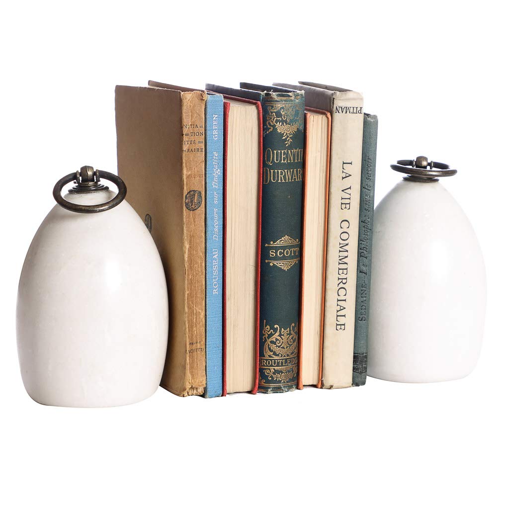 Dibor White Pair Of 1.75Kg Luxury Natural Marble Sustainably Sourced Heavyweight Bookends (White)
