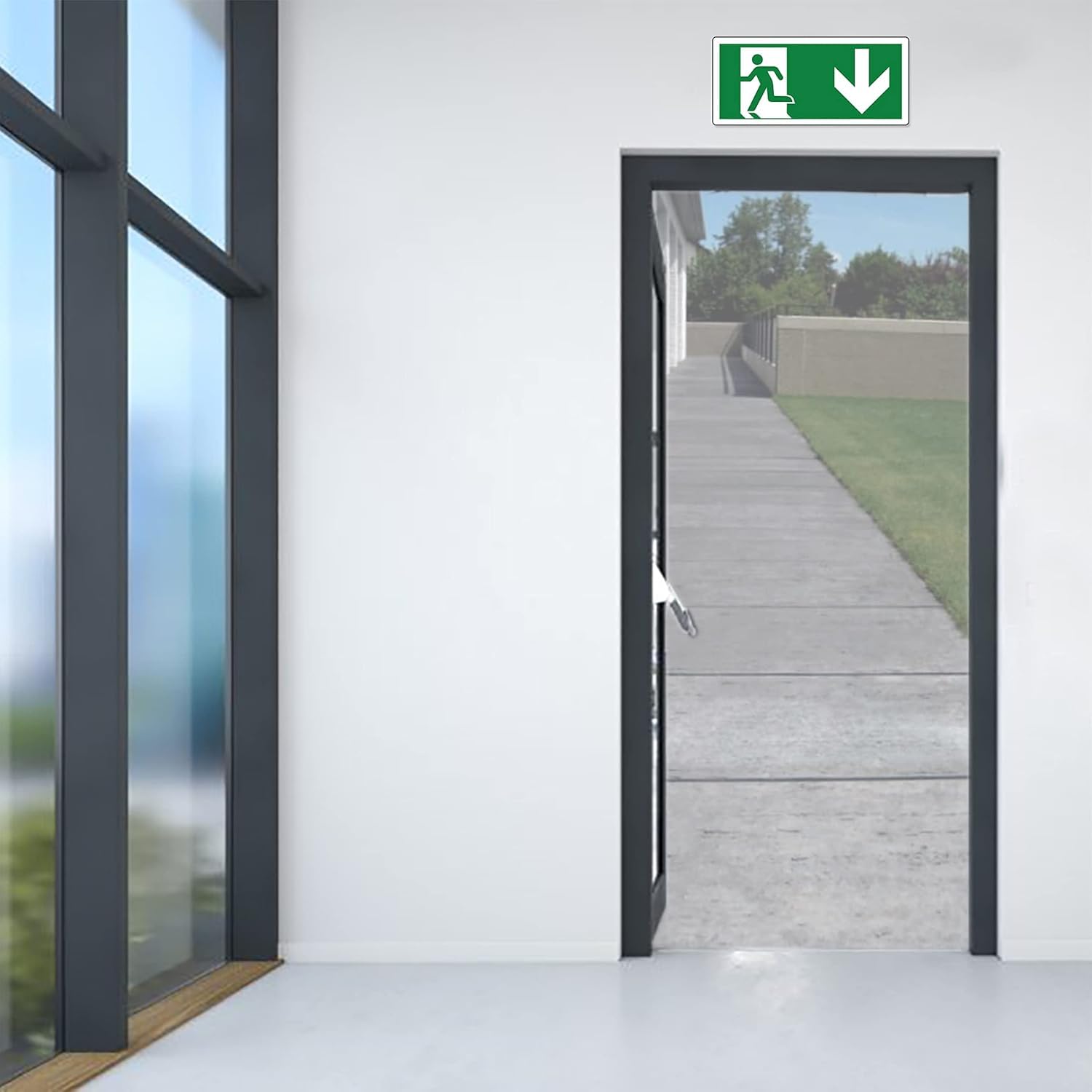 TLDSHOP® - 4 Pezzi Uscita di Emergenza - PVC Adesivo - Resistente per Esterno e Interno (Cm 29x13) - USCITA DI EMERGENZA - FRECCIA: (a SINISTRA)