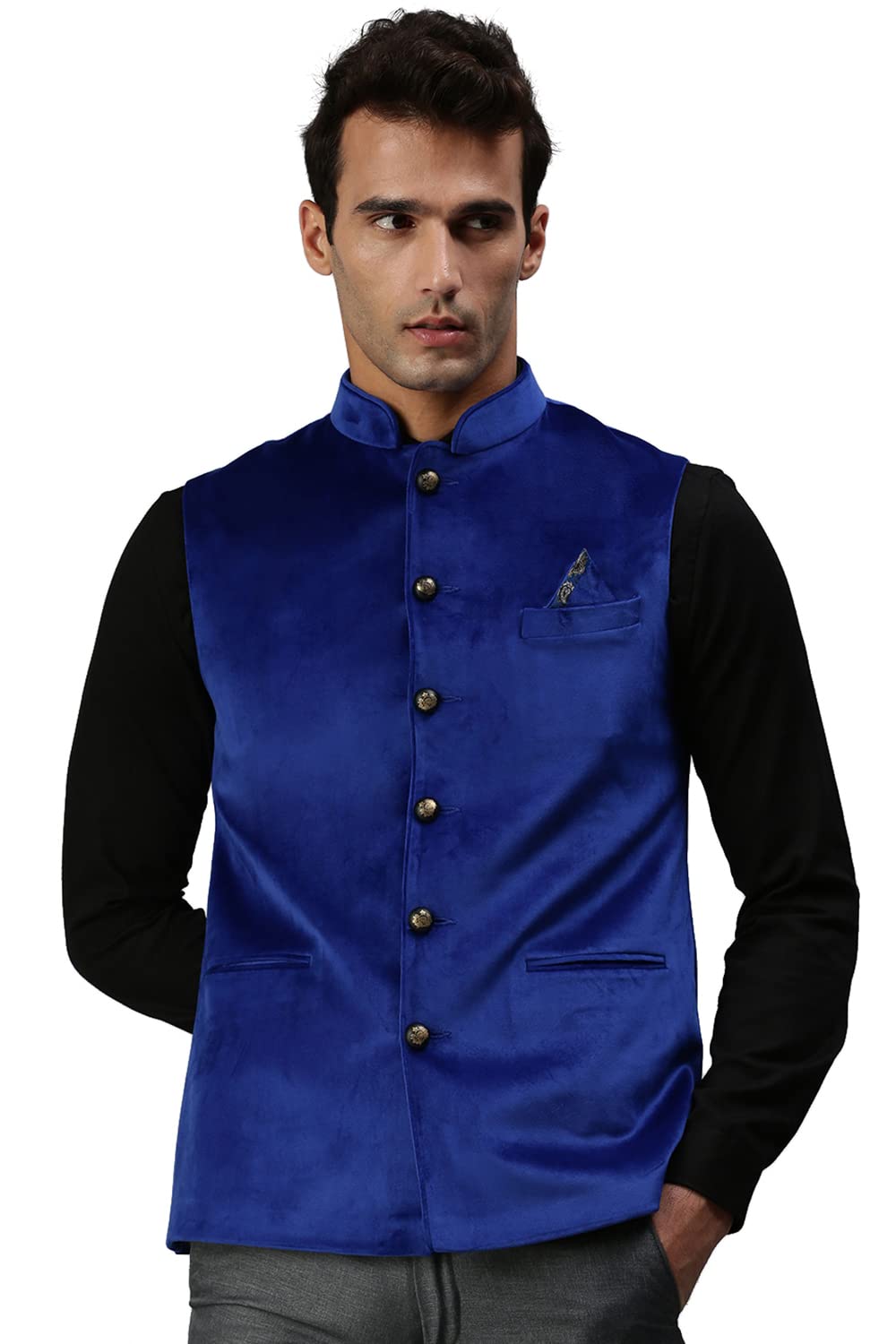 showoffff SHOWOFF Men's Solid Cotton Blend Blue Ethnic Nehru Jackets_PL03_Blue-picture-27