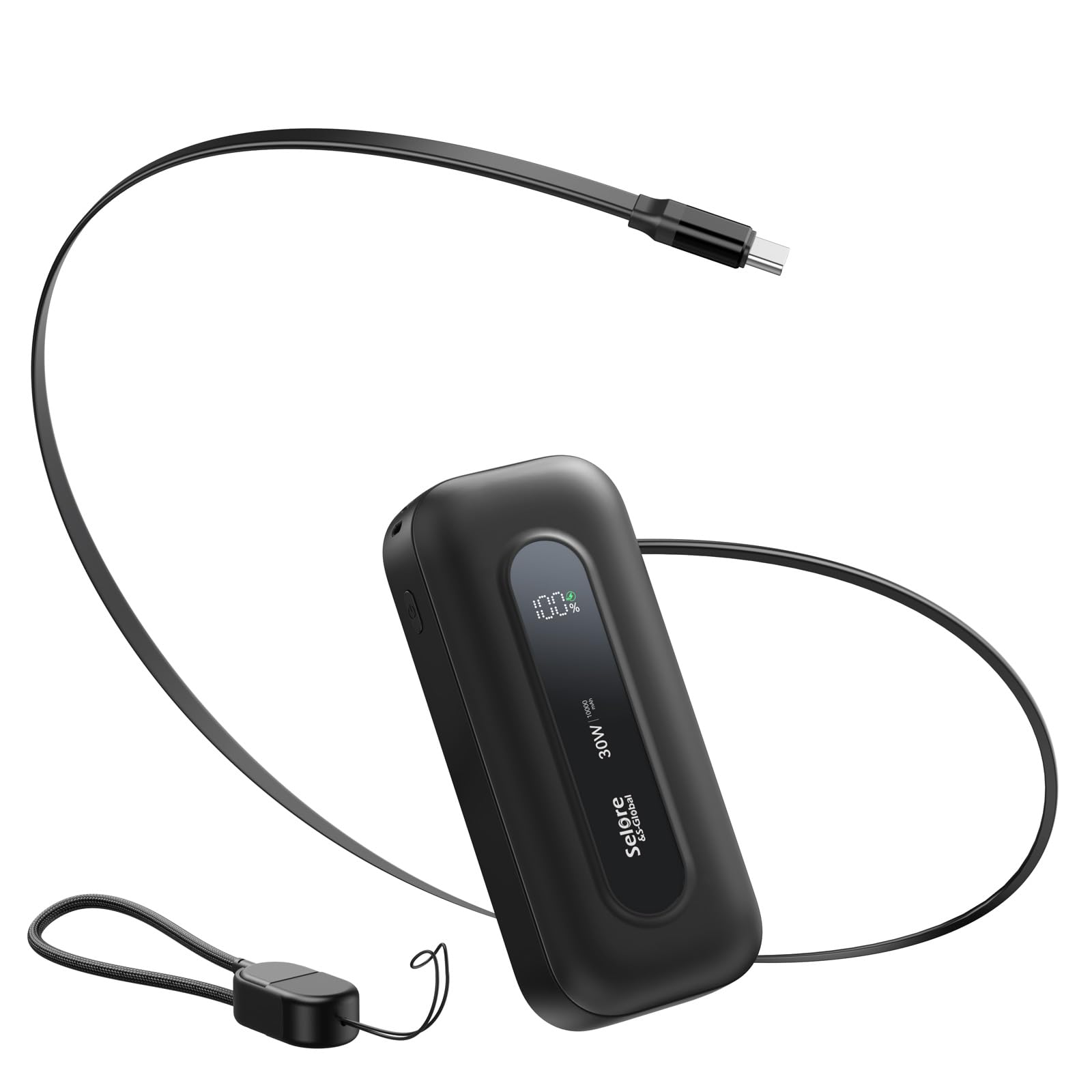 Power Bank 10,000mAh with Built-in Retractable Cable & C to L Cable, 30W Fast Charging Portable Charger, LED Display, Travel Battery Pack for iPhone 16/15/14/13 Series Samsung