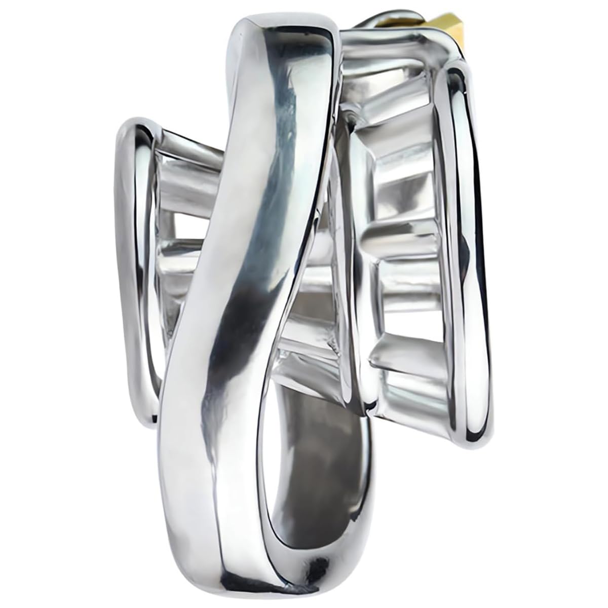 AAKOMA Cage de chasteté masculine en acier inoxydable, dispositif de verrouillage de chasteté creux négatif, jouets de stimulation sexuelle, cage à pénis, jouet sexuel (anneau incurvé 50 mm)