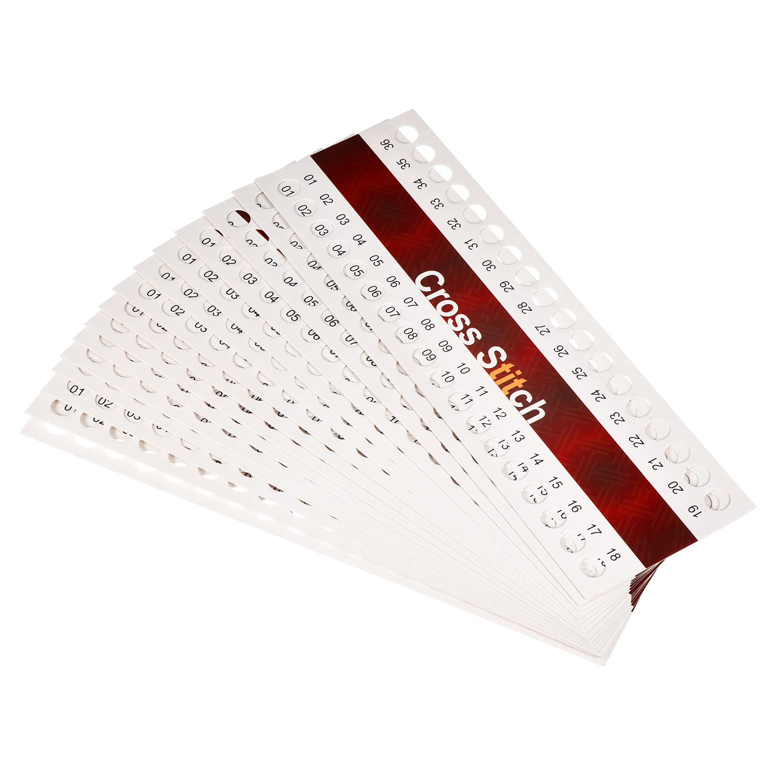 PATIKIL 1-36 Position Embroidery Thread Paper Organizer, 50 Pcs Cross Stitch Row Line Holder for Craft Sewing Tools Storage Red & White