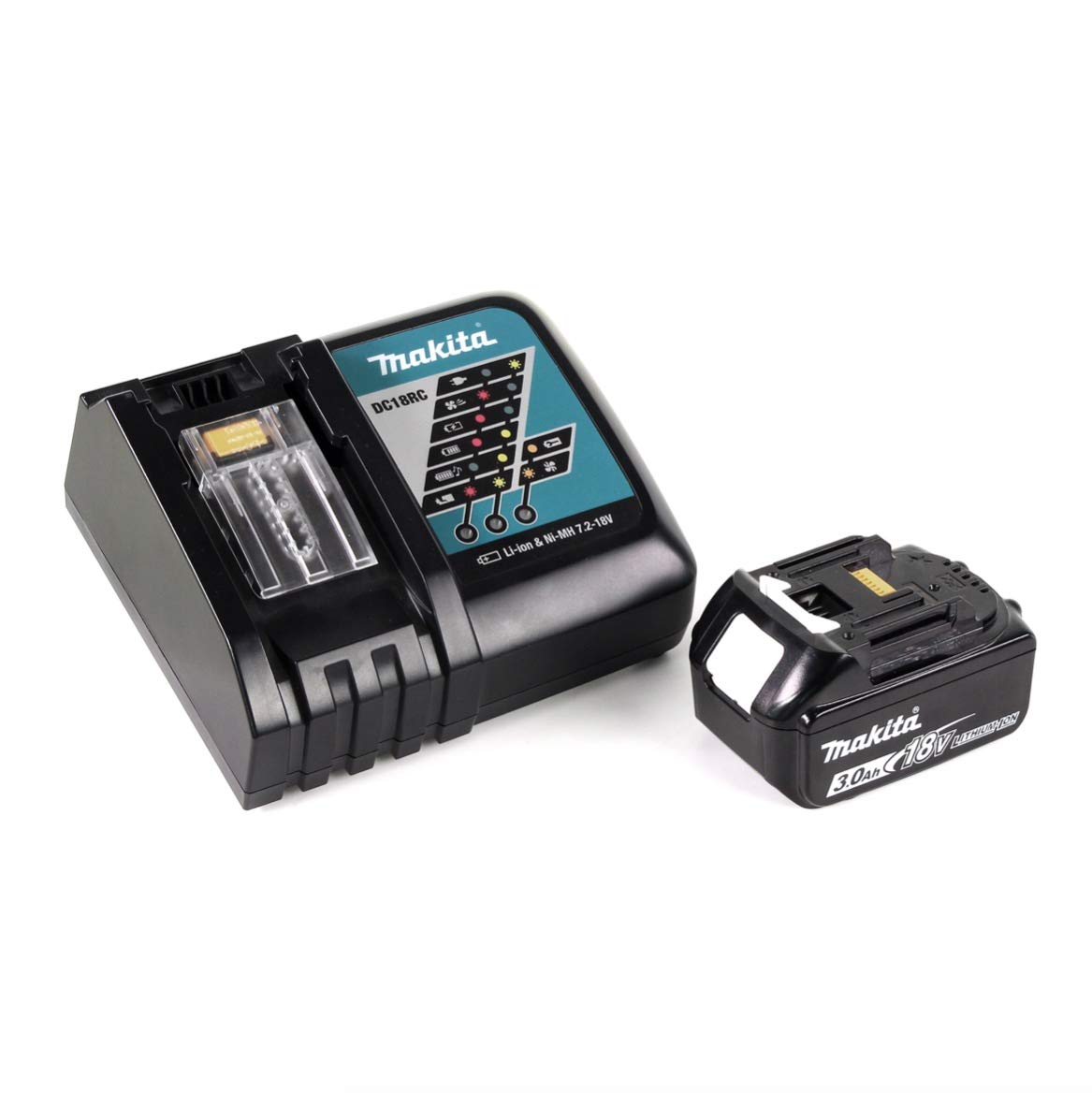 Makita DGA 504 RF1J akumulatorowa szlifierka kątowa 18 V 125 mm w MAKPAC w zestawie 1 x akumulator BL 1830 + ładowarka DC18RC
