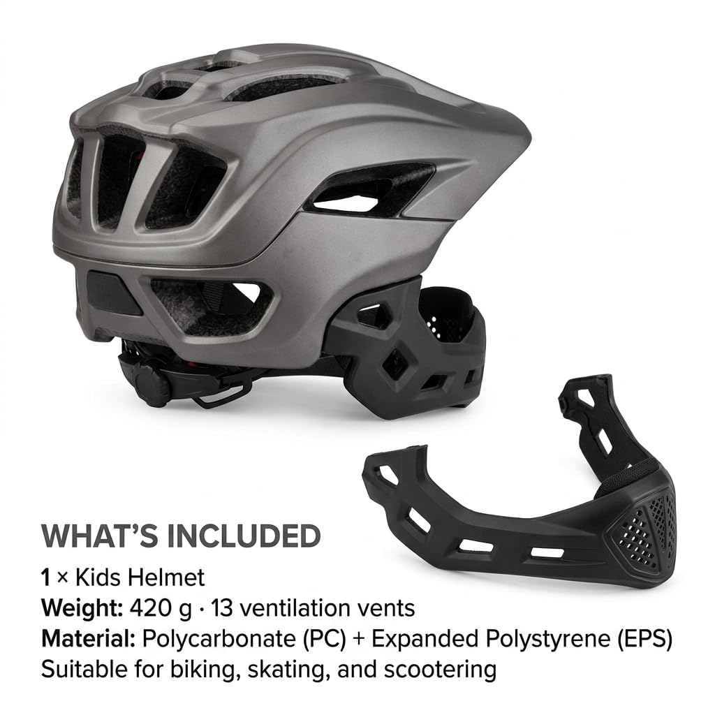 Chrees Casco de Bicicleta Integral para Niños, Casco de Bicicleta de Montaña, BMX, Protector de Barbilla Desmontable, de Integral 2 en 1 para Exteriores,