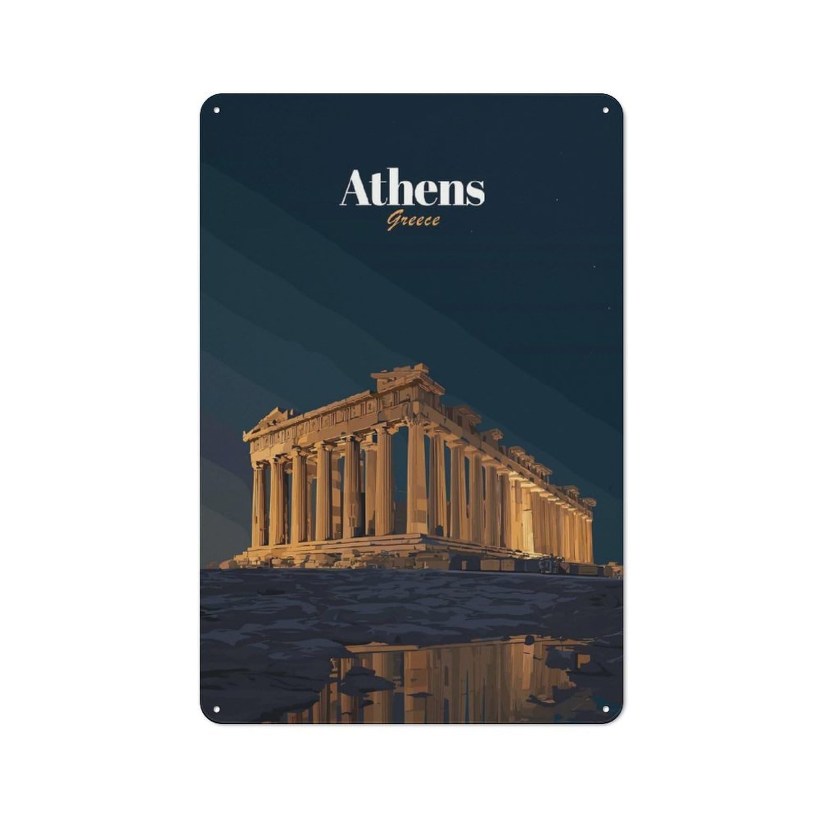 Junmoney Style-16 Metal Wall Sign 30X20cm Featuring Athens Parthenon At Dusk For Café Or Home Bar, For Collectors Decorating Cafés And Home Bars