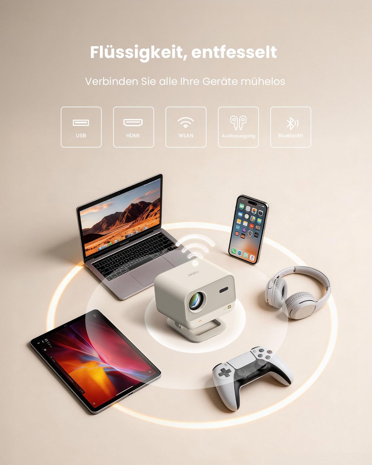 Projektor Netflix Ready, projektor jasności JBL Dual 8 W Dolby Audio, automatyczne ustawianie ostrości i Keystone, WiFi i Bluetooth, Yaber L2 Plus 150 cali, projektor kina domowego, Native 1080p