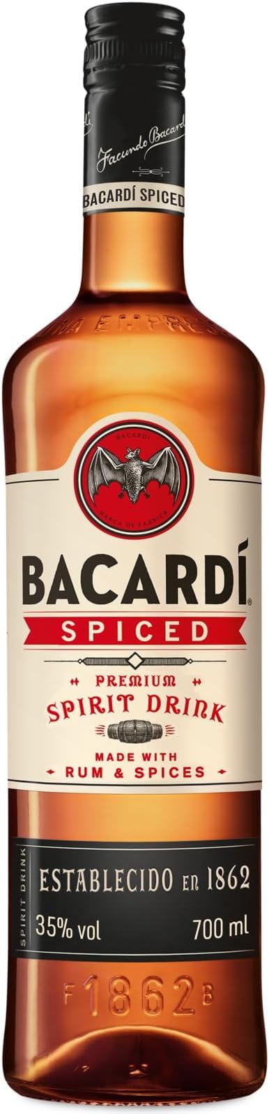 BACARDÍ Spiced, 35% ABV, 70 cl / 700 ml, Spiritueux d’Exception Élaboré avec du Rhum Vieilli en Fût, des Arômes Naturels et des Épices (Lot de 5)