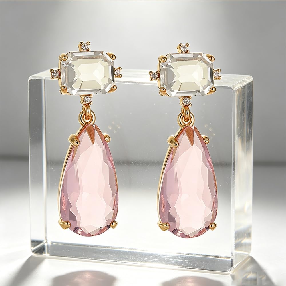 Crystal Drop Earrings, Teardrop and Carrot Dangle,High Transparency Earrings, White Powder Crystal Jewelry, Women's Fashionable Earrings
