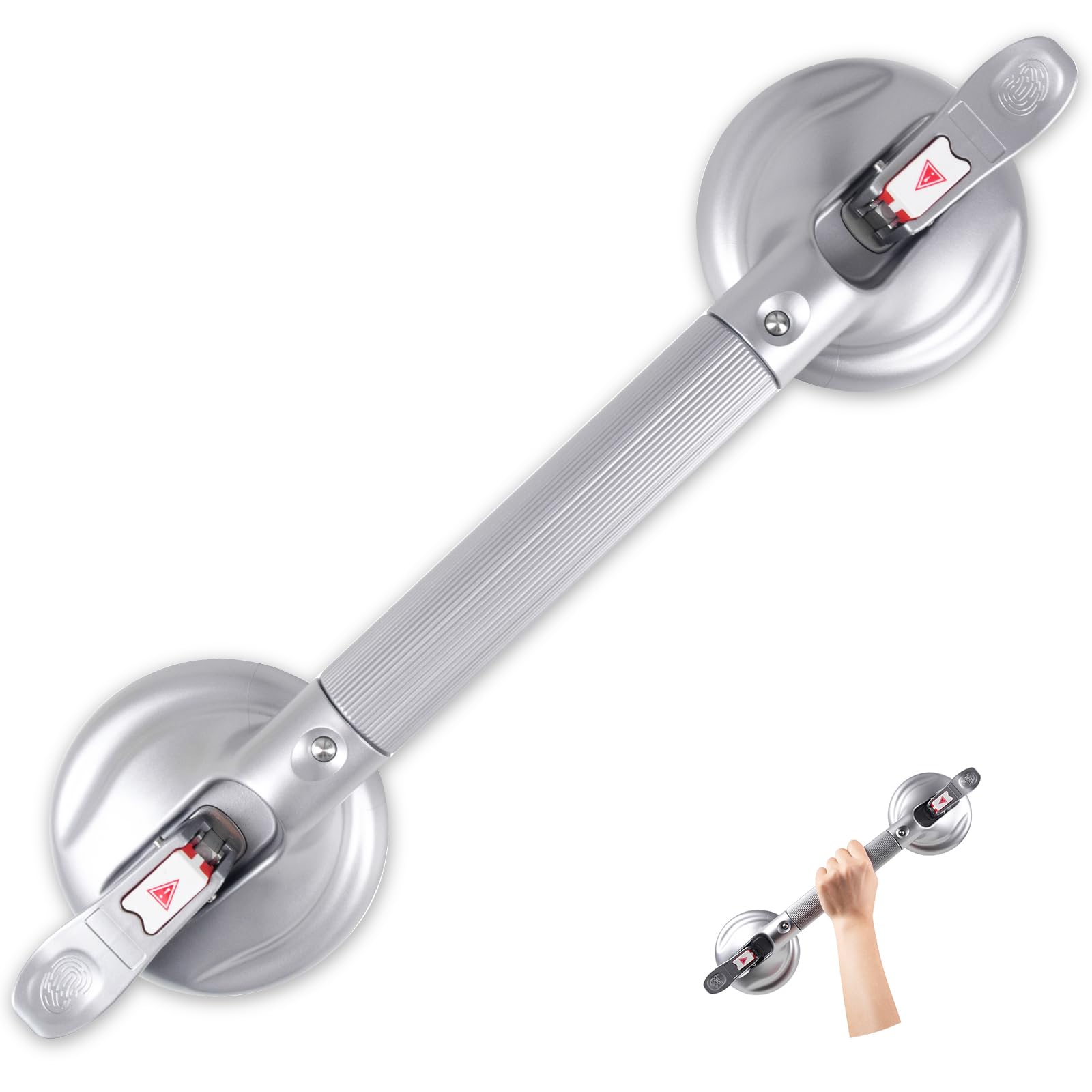 48,3 cm großer Haltegriff mit Saugnapf, tragbarer Duschgriff, Saugnapf, Badewannengriff mit starkem Halt, Saugnapf-Armatur und Schnellentriegelung für Badezimmer (max. Kapazität: 136 kg
