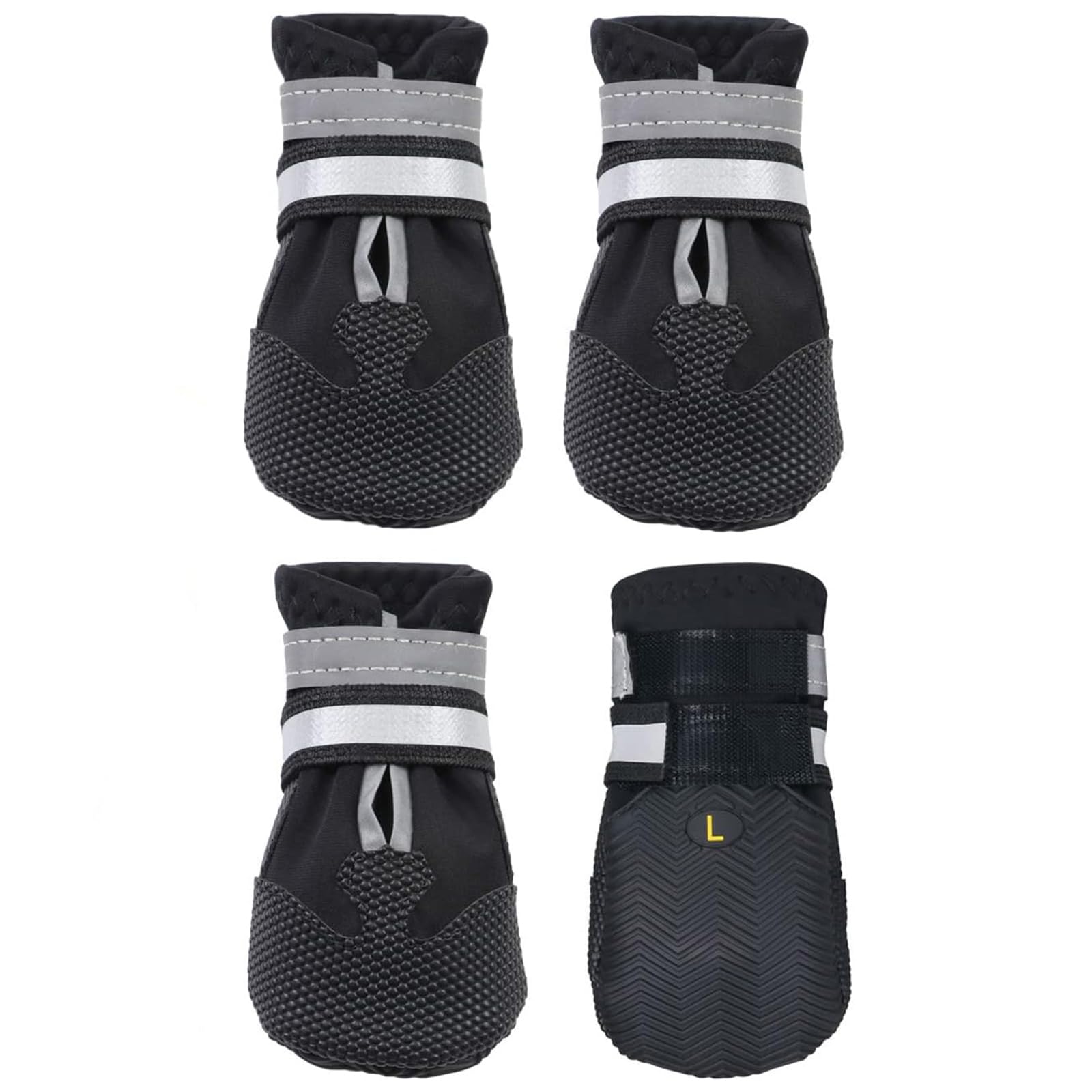 Scarpe per Cani, Set di 4 Stivali per Cani Impermeabile, Scarpe Cane con Cinturini Riflettenti e Suola Antiscivolo per Protezione Le Zampe per Cani (Nero, XL)