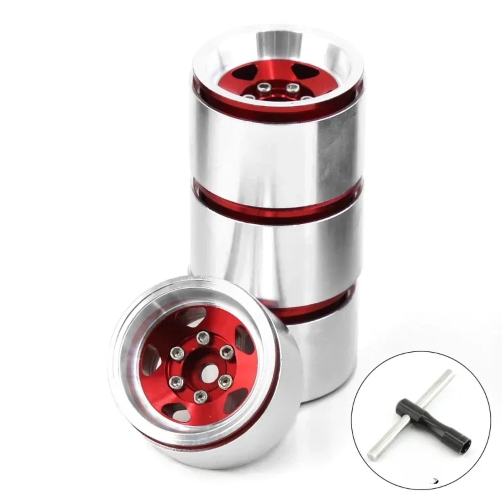 RC Beadlock Cerchi Ruota Per Axial Per SCX24 AX24 Per TRX4M 1/18 Cerchio Beadlock Da 1,0" Mozzo In Acciaio Stampato A Piatto Profondo Parti Aggiornamento Auto Cingolate RC(Red)