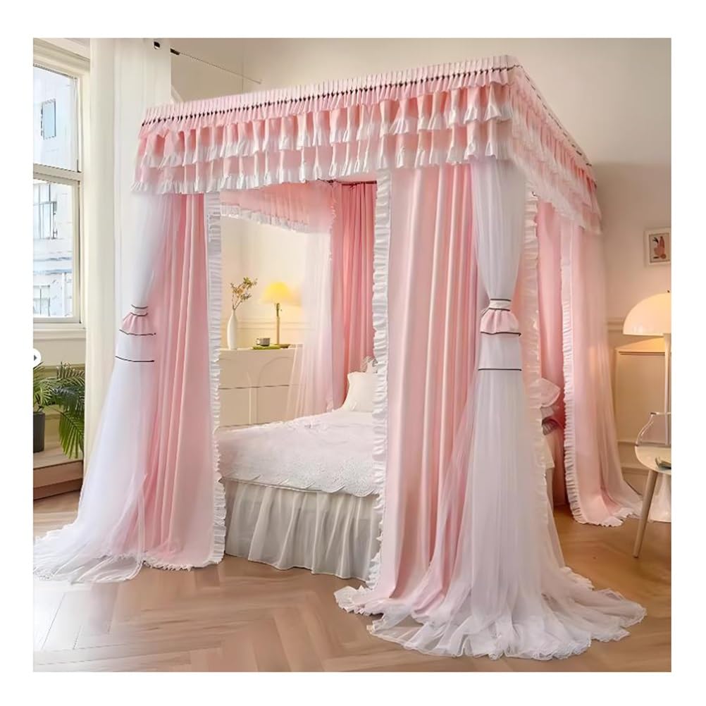 MRKU Mosquitera con Dosel para Cama Doble con Soporte de Metal, Estilo Europeo, romántica Cortina con Borde con Volantes, decoración para Dormitorio