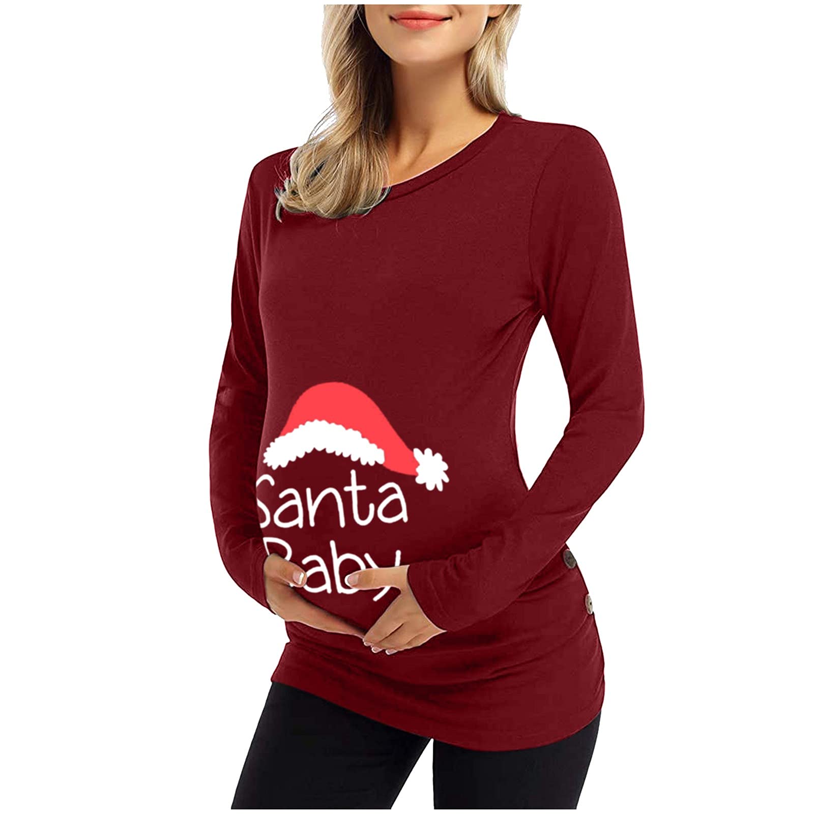 EntirefaceMaternity Christmas Tops Long Sleeve, Stretchy Comfortable Sweatshirt Casual Tops Tshirts Pullover Blouse Lounge Clothes Pregnancy Solid toma-1