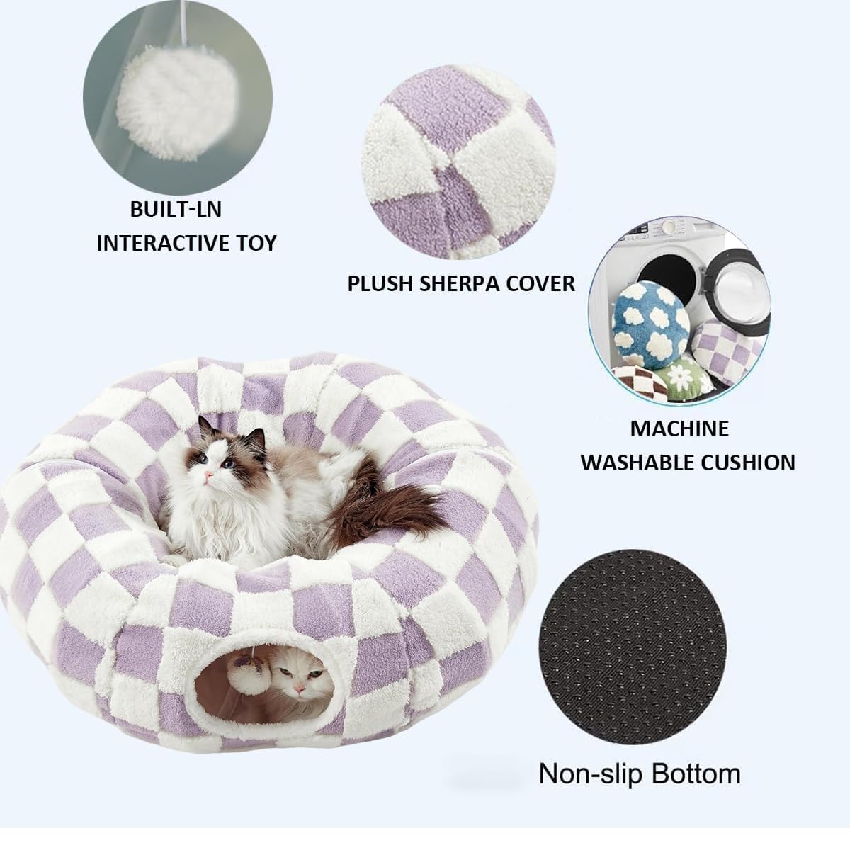 ERNAN Katzenspielzeug Katzentunnel.Faltbarer Katzen Tunnel, Bunny Tunnel,Spieltunnel & Krabbeltunnel für Kätzchen, Welpen, Kaninchen, kleine Hunde (Purple)