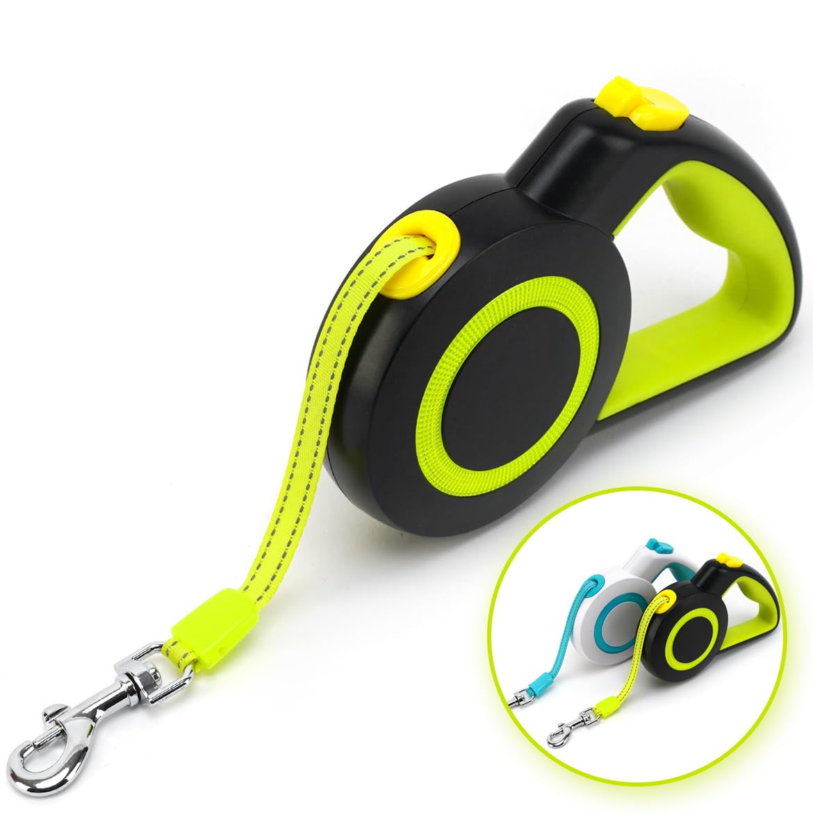 Retractable Dog Leash,Night Reflection,Light Weight Leash for Small to Dogs/Cats,Stainless Steel Spring,Strong Nylon Tape, One-Handed Brake (Black-Yellow)