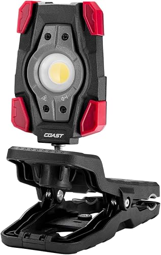 Coast CL10R 1000 Lumen Rechargeable Dual Power Rotating LED Magnetic Clamp Light, Black/Red