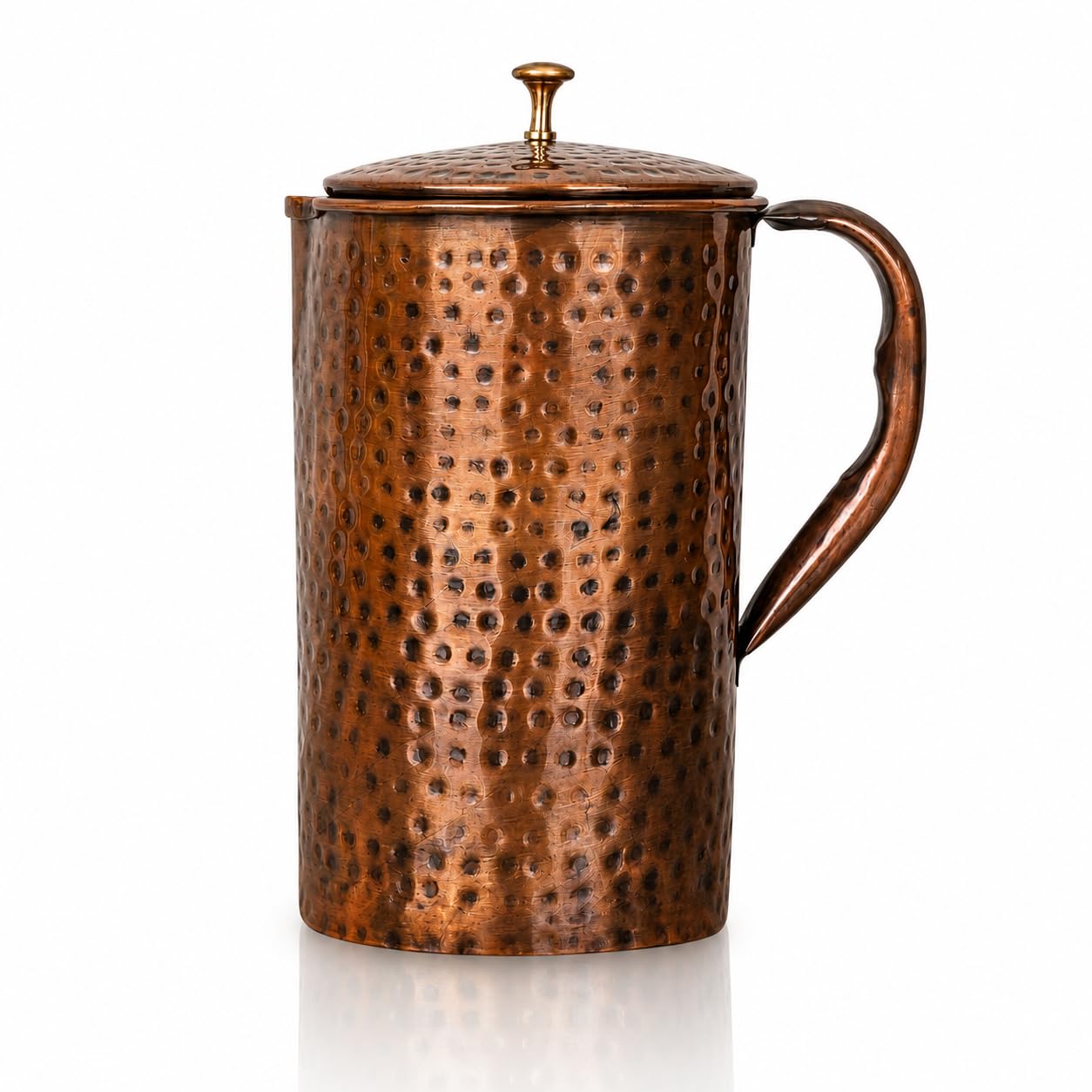 Azmiq Hammered Design Antique Dark Tone Copper Jug Pitcher, Storage & Serving Water, Yoga Ayurveda Healing, 1000 ML (1, litres, Antique Hammered with Brass Knob) — image 1