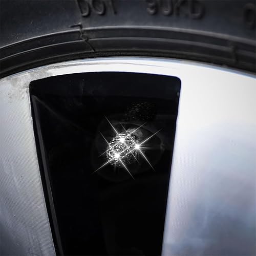 Miniatura 3 de Tapas de vástago de válvula de neumático de automóvil, 4 piezas con diamantes de imitación de cristal, tapas de aire de rueda de vehículo,