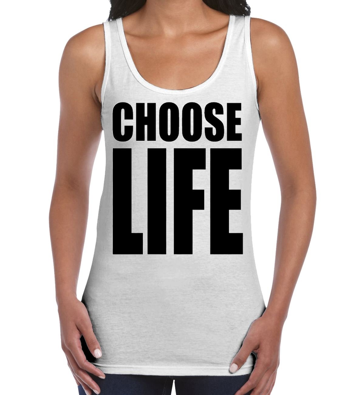 Tribal T-Shirts Women's White Choose Life Vest Vest Top (Large, )