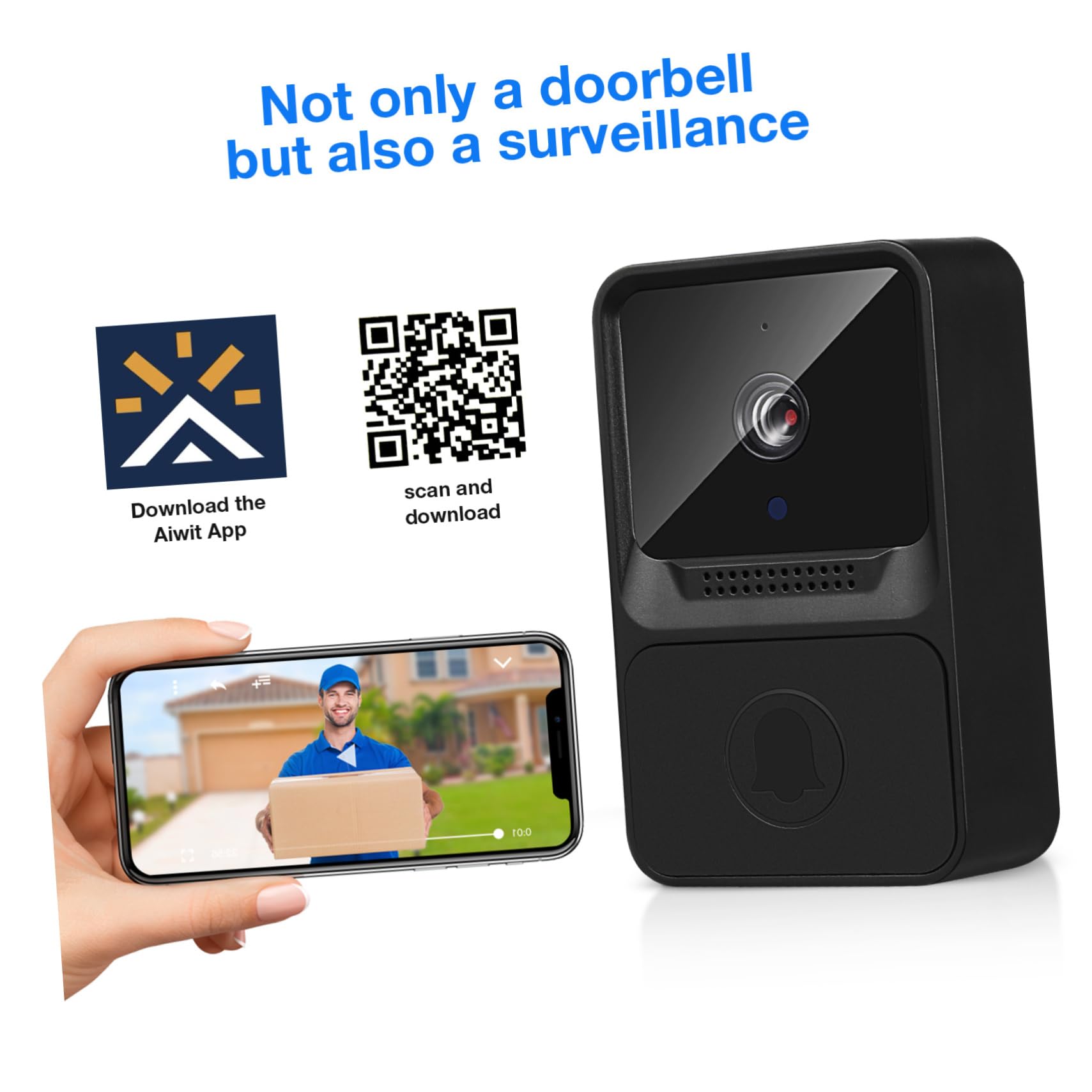HOMSFOU 2piezas Timbre Inteligente Wifi Video Intercomunicador Bidireccional Instalación Sencilla Consumo Para Hogar Oficina y Apartamentos