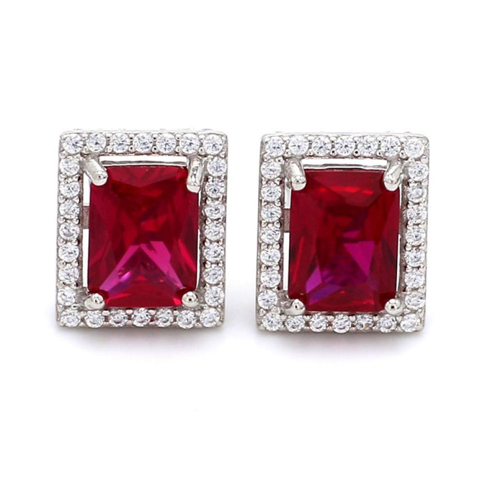 Ornate Jewels925 Silver Rectangular Red Ruby and American Diamond Stud Earrings for Women and Girls