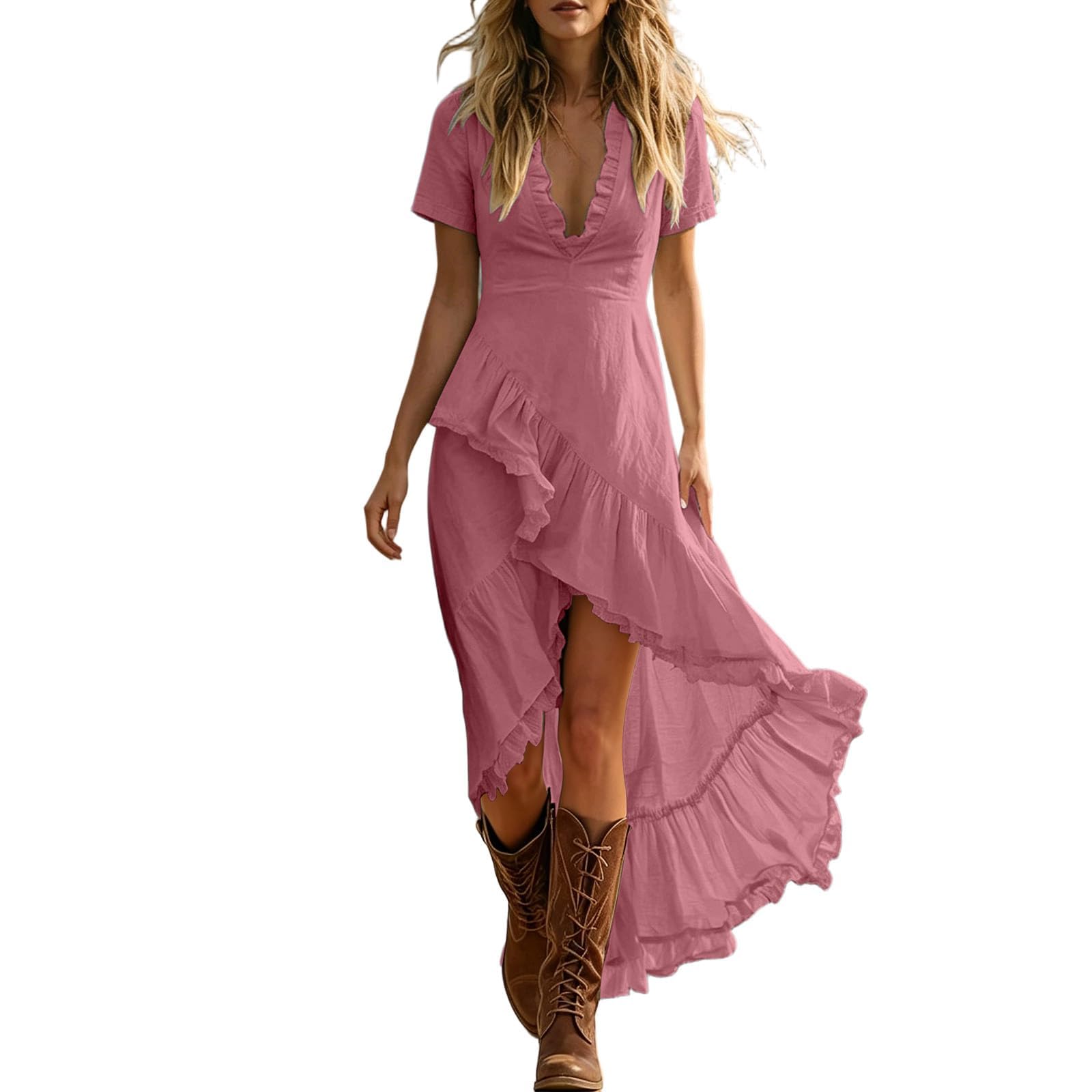 Vestido para Mujer Casual Y Elegante De Verano con En V Manga Corta Cruzado