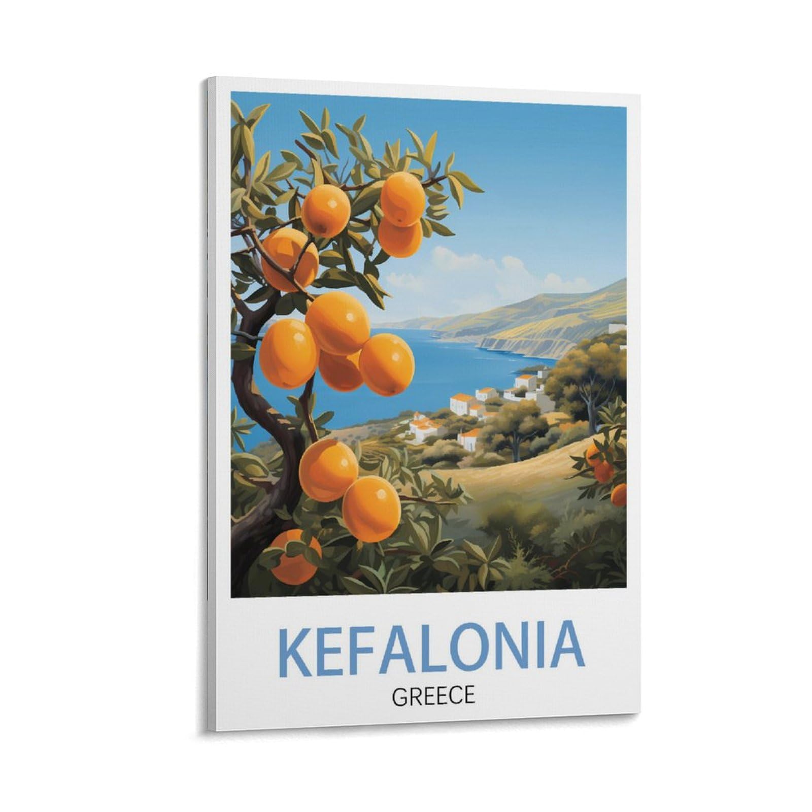 Puplum Frame-Style Kefalonia Greece Vintage Travel Poster Landscape 20X30inch(50X75cm) Canvas Wall Art Posters For Living Room Decor Paintings For Home Decor