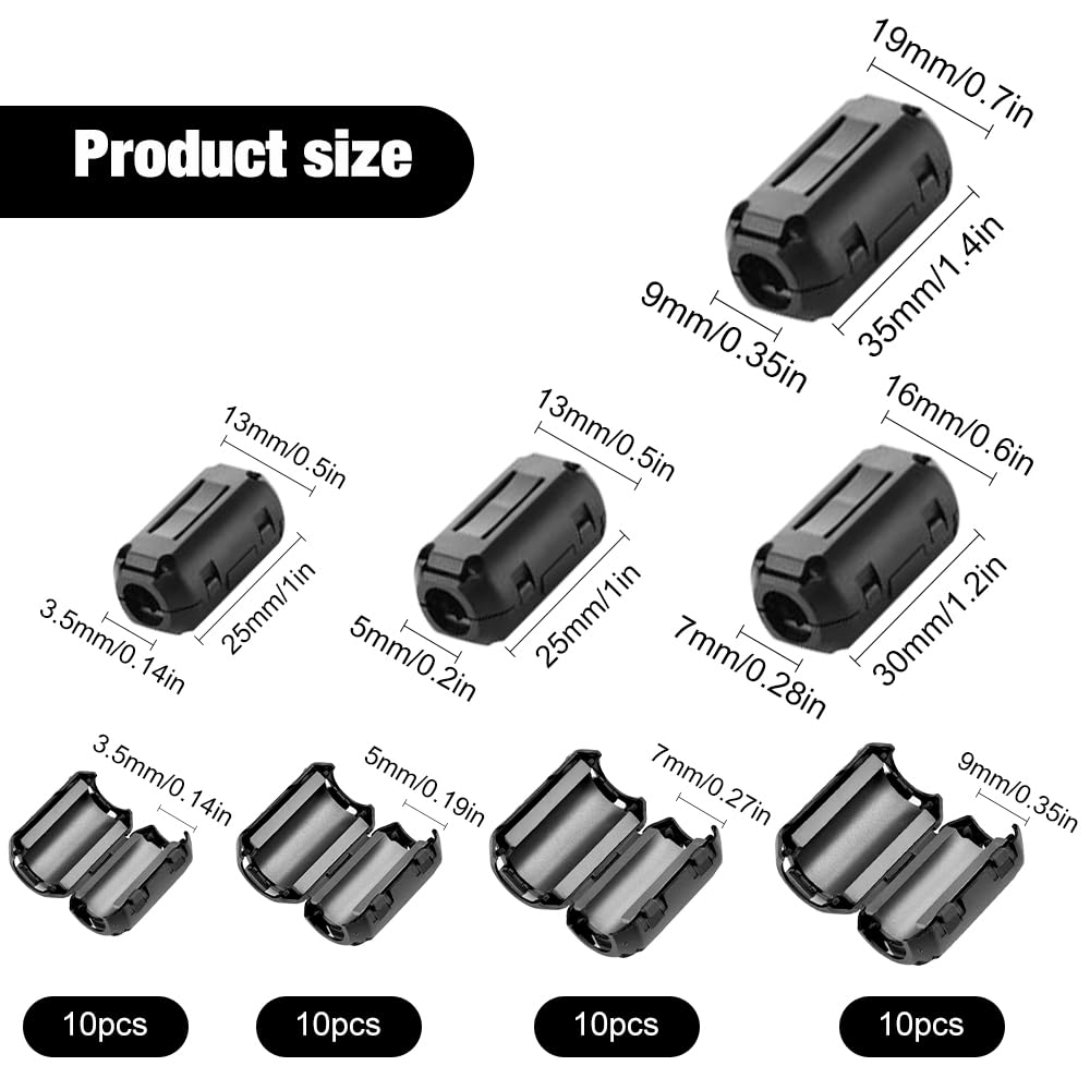 40 Pièces Noyaux De Ferrite Pour Câbles, Noyau D'anneau De Ferrite, Anneau Enfichable