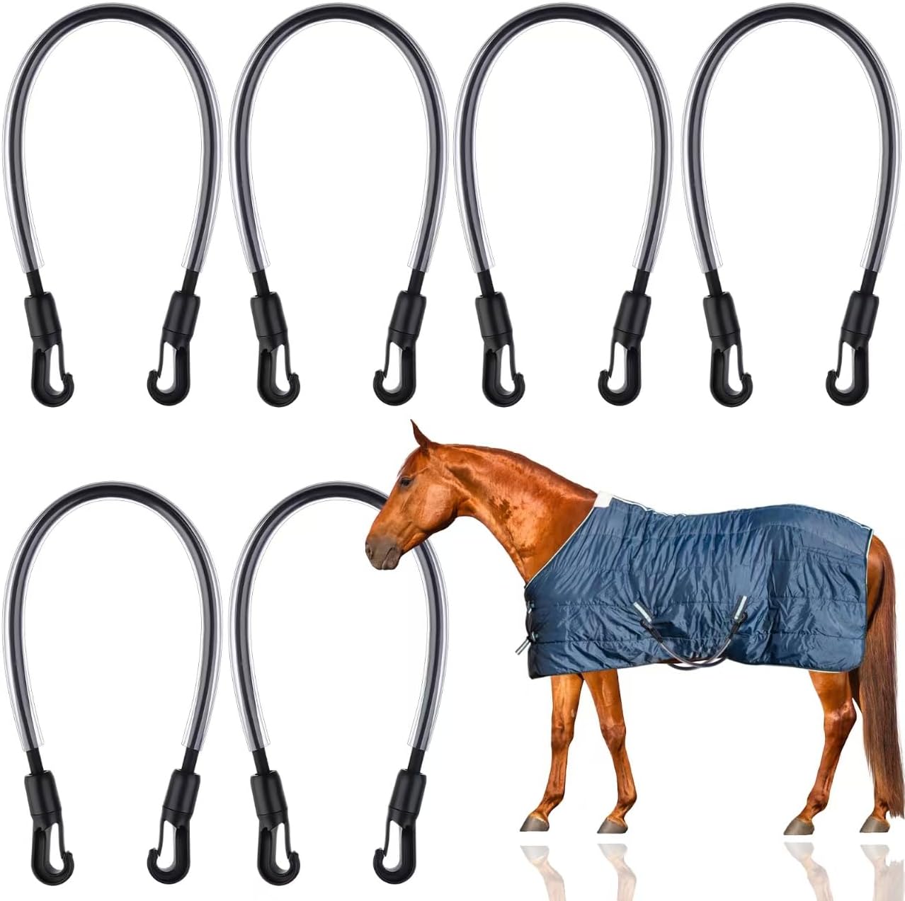 6 Packs Horse Blanket Leg Straps Elastic Horse Blanket Straps Replacement with Ended Clips, Adjustable Length 20 to 30 Inches Stretchy Leg Straps