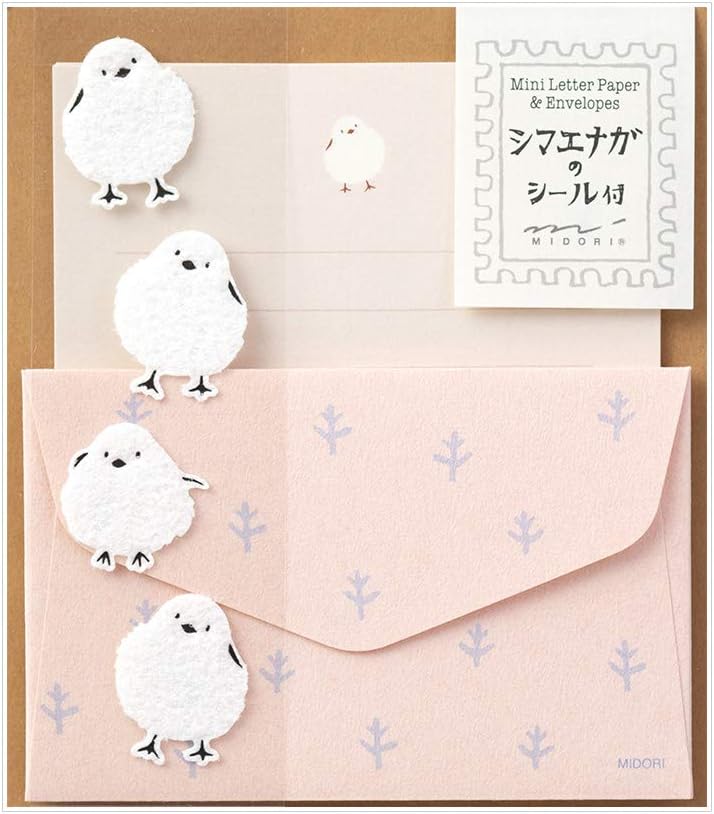 ふわふわ動物シール付 ミニレターセット【シマエナガ柄】かわいい 86305006