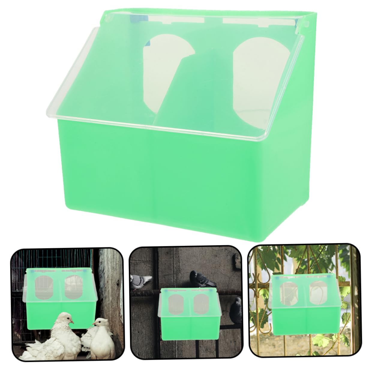 Comedero Colgante Multifuncional de Plástico Verde 3 Piezas | Jaula de Pájaros, Diseño de Doble Orificio Tapa, Apto para Aves Pequeñas, Resistente al Desgaste