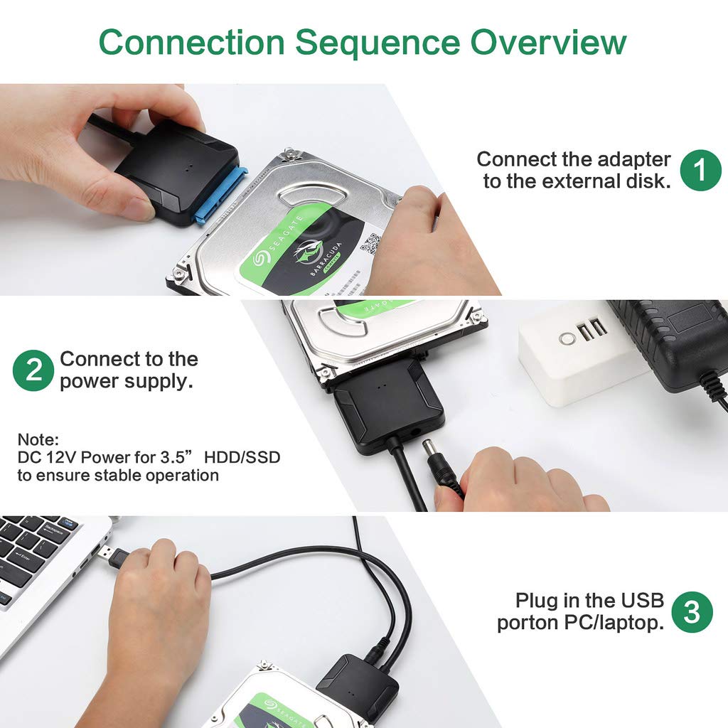 EasyULT Adattatore USB 3.0, Convertitore USB 3.0 a Cavo Esterno per Dischi Rigidi 2.5''e 3.5'' Supporto UASP III, Non Include l'alimentatore